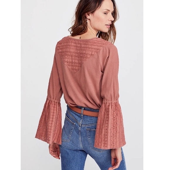 Free People Parisian Nights Thermal Henley Top in Sayluita / Desert Rose Sz. S - Picture 3 of 14